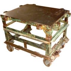 Antique Fantastic Large Painted Steel Metal Industrial Rolling Table