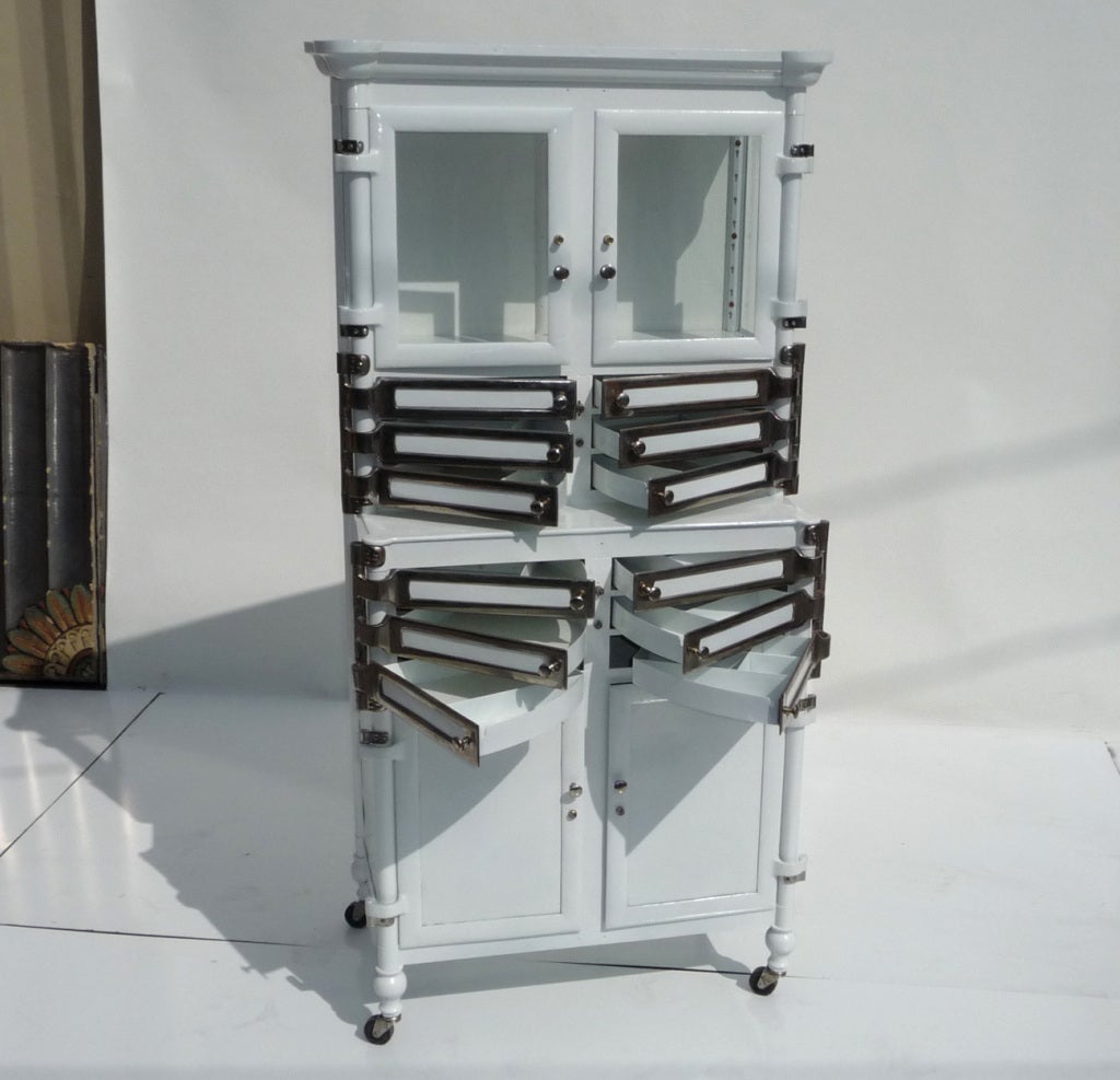 A beautiful tiered steel cabinet with pull out 