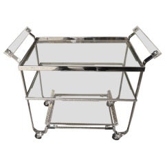 Rolling Cocktail Cart in Chrome, Lucite and Glass