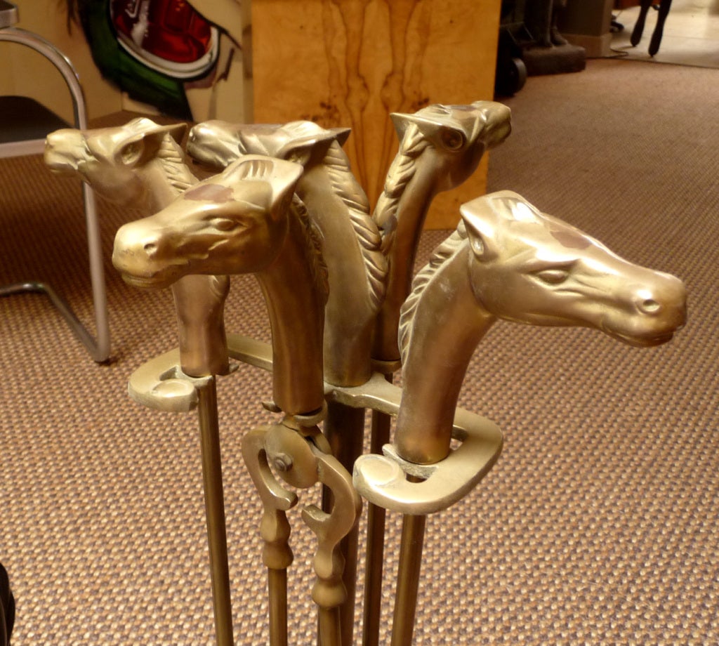 Equestrian Themed Andirons and Fireplace Tool Set at 1stdibs