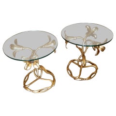 Arthur Court Pair of Gilt Lily Side Tables