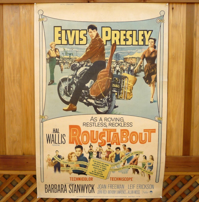 This poster has it all - girls, guitar, motorcycle, and....Elvis! This oversize (60 by 40 inches) poster is printed on a heavier stock paper than the typical poster. We have had the edges professionally reinforced, and the paper cleaned. It does