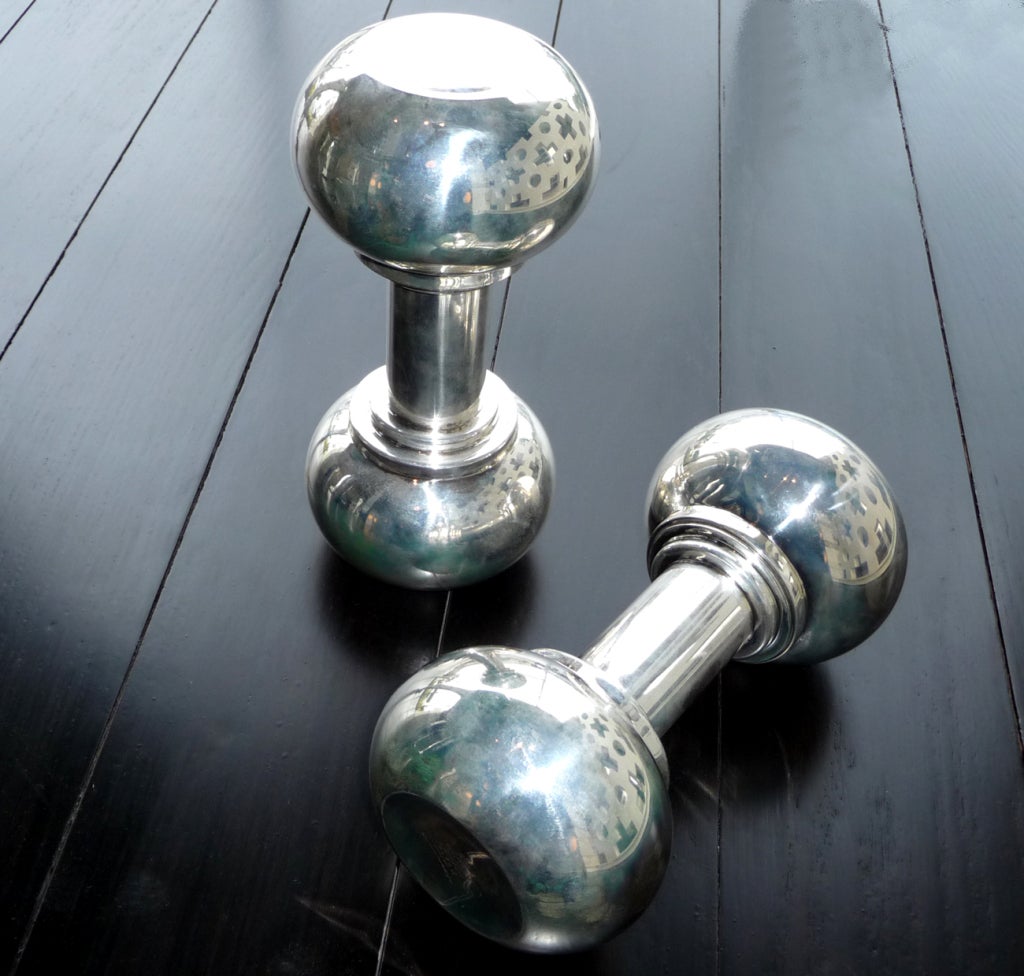 English Asprey of London Silver Barbell Cocktail Shakers