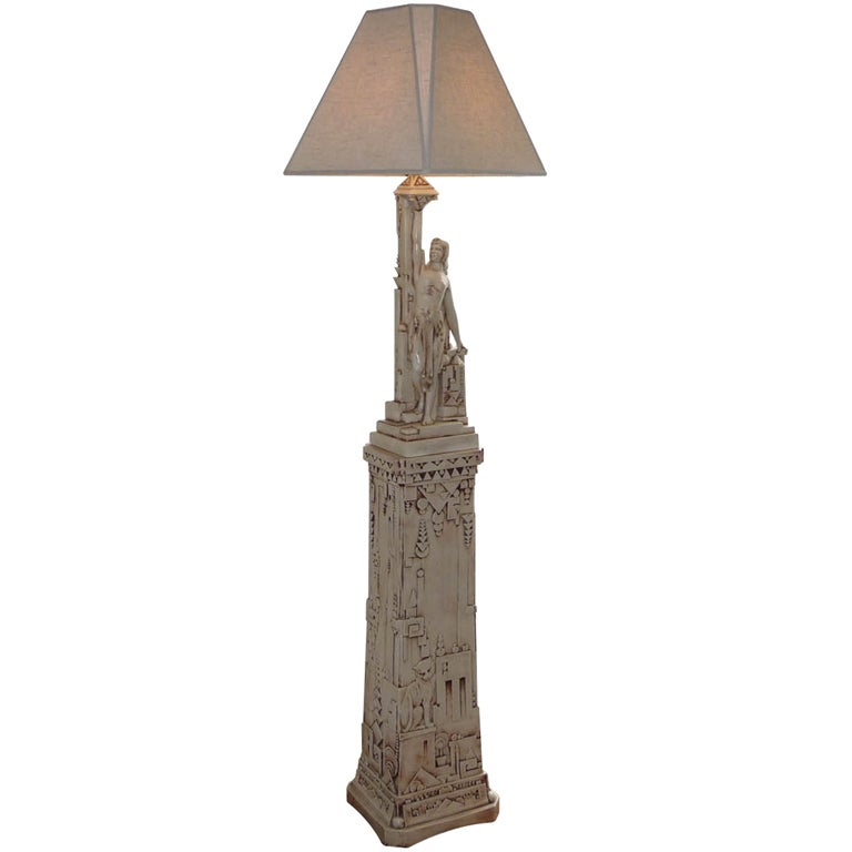 Northwestern Terra Cotta Co. Art Deco Lamp and Pedestal