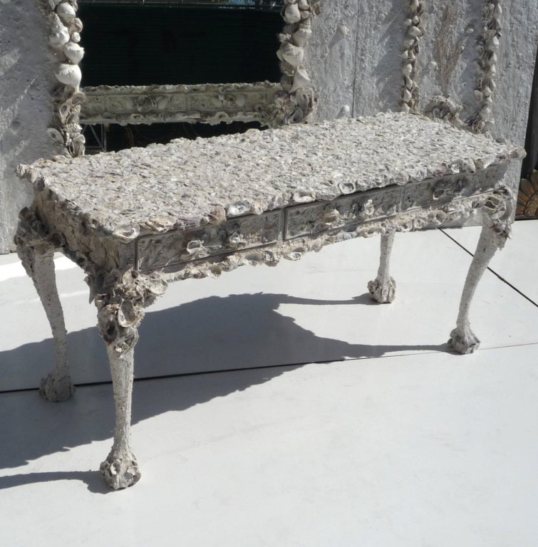 A desk fit for a king (Neptune, that is!) This wonderful Fantasy style desk is fully encrusted with sea shells top to bottom, and looks unbelievable. It comes from a California seaside estate, and is in the style of master decorator / designer Tony