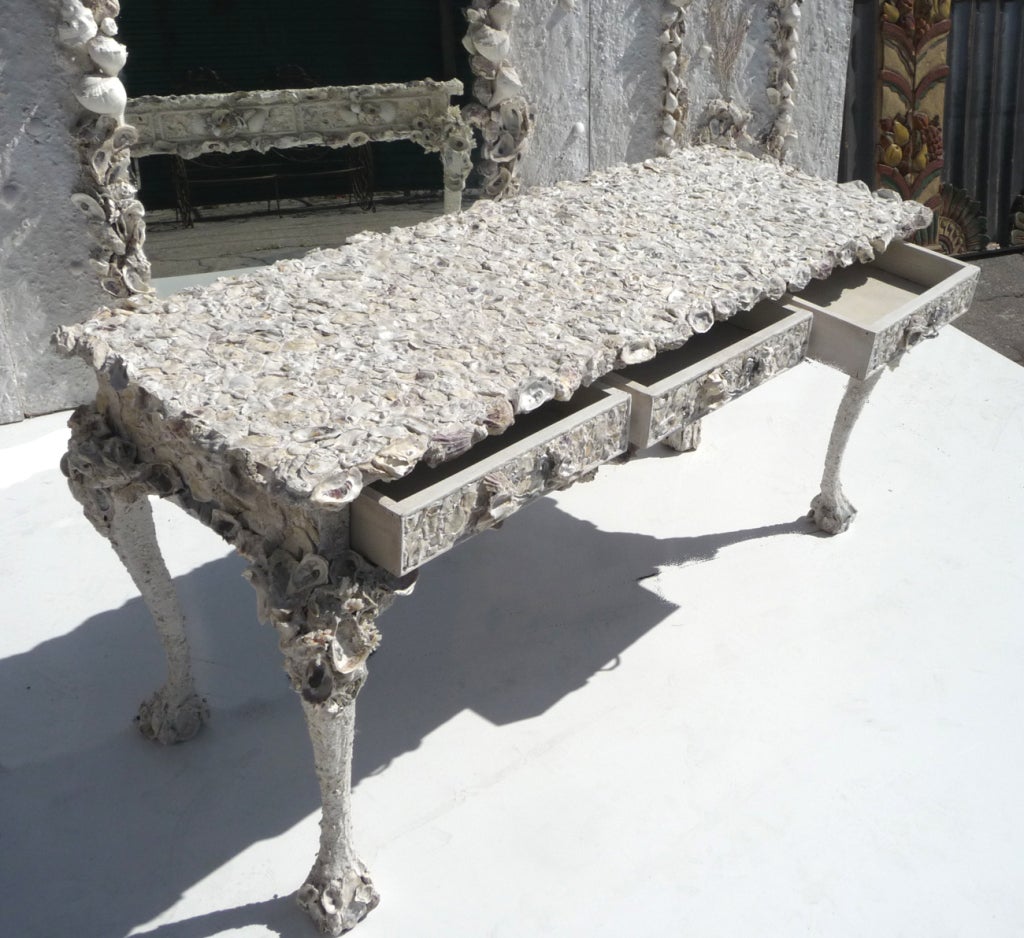 American Seashell Encrusted Grotto Desk in the Manner of Tony Duquette