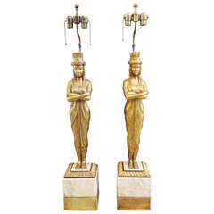 Grand Scale Egyptian Revival Art Deco Table Lamps