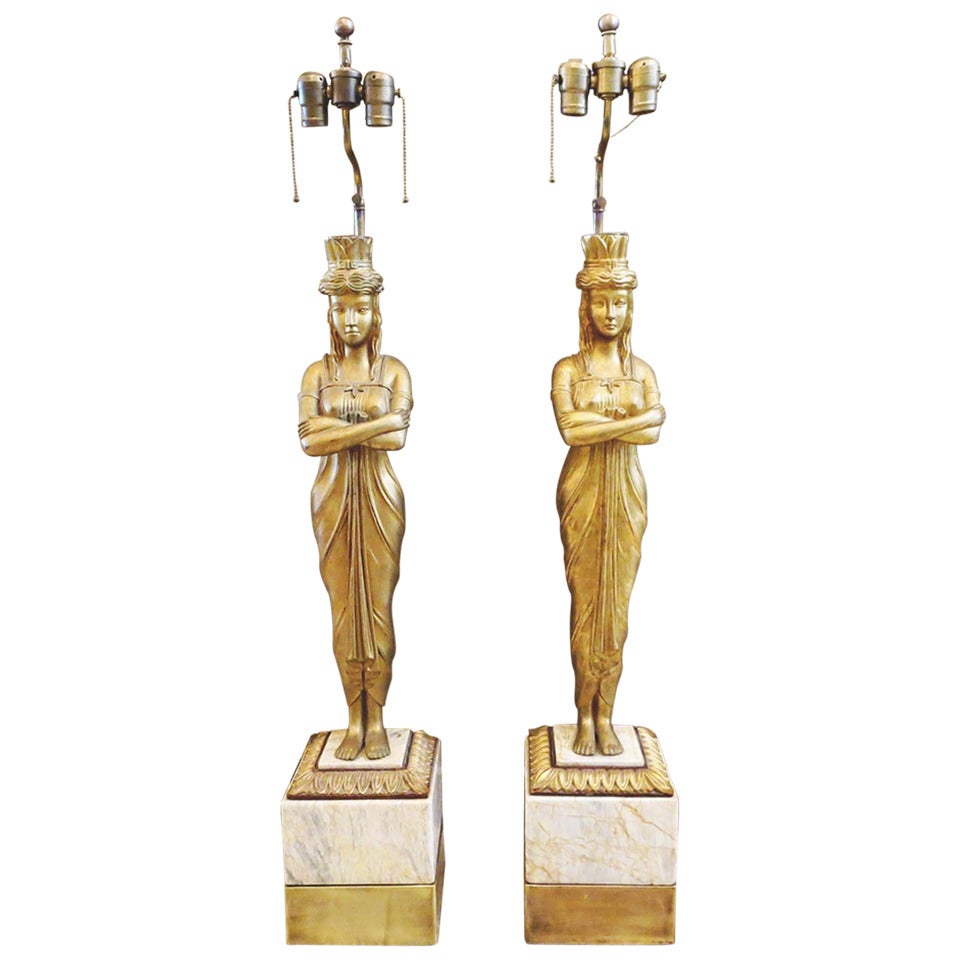 Grand Scale Egyptian Revival Art Deco Table Lamps