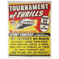 "Tournament of Thrills" 1950s Stunt Car Silk Screened Poster
