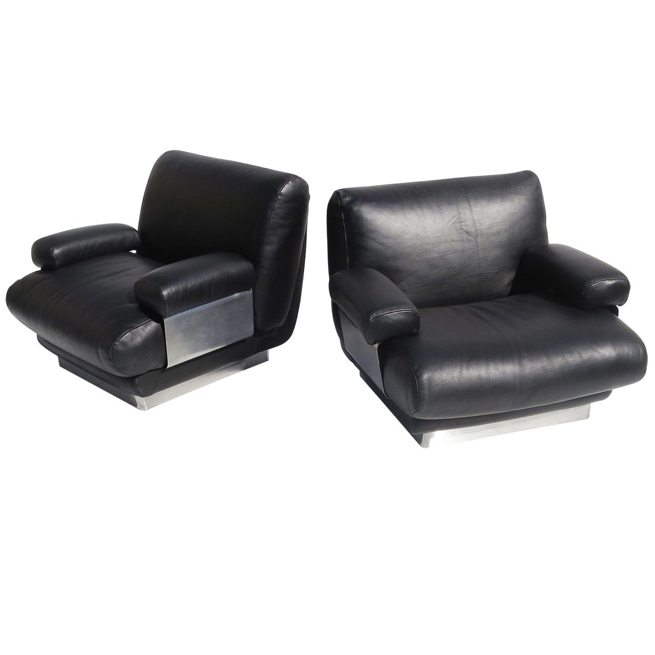 Jacques Charpentier Club Chairs in pelle di bufalo e acciaio inossidabile in vendita