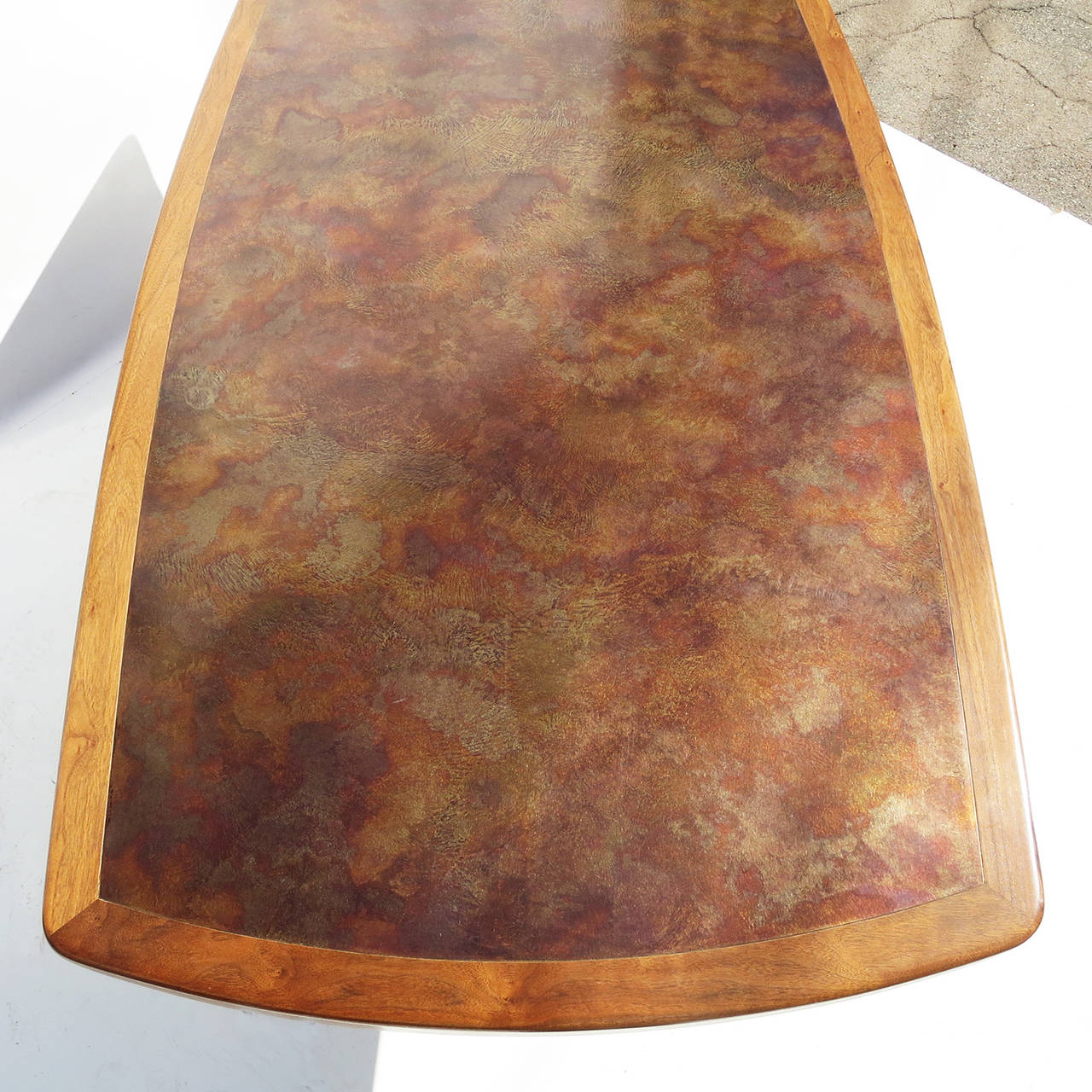 American Walnut, Bronze and Acid Etched Copper Dining Table by Harry Lundstead