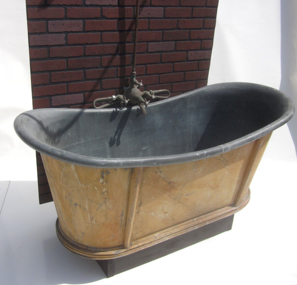 Fantastic French Metal Bathtub and Shower In Fair Condition In North Hollywood, CA
