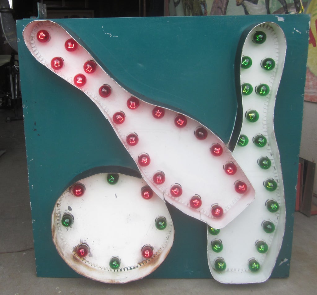 Mid-20th Century Metal Double Sided Lighted Bowling Sign
