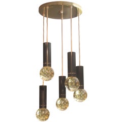 Mid Century Bubbled Glass Hanging Chandelier
