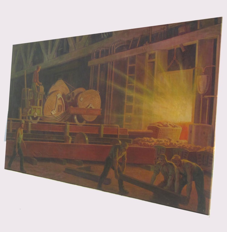 American Important Large WPA Styled Mural by Louis Frederick Grell