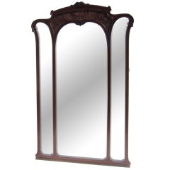 Monumental Art Nouveau Carved Standing Full Length Mirror