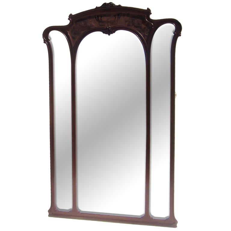 Monumental Art Nouveau Carved Standing Full Length Mirror For Sale at
