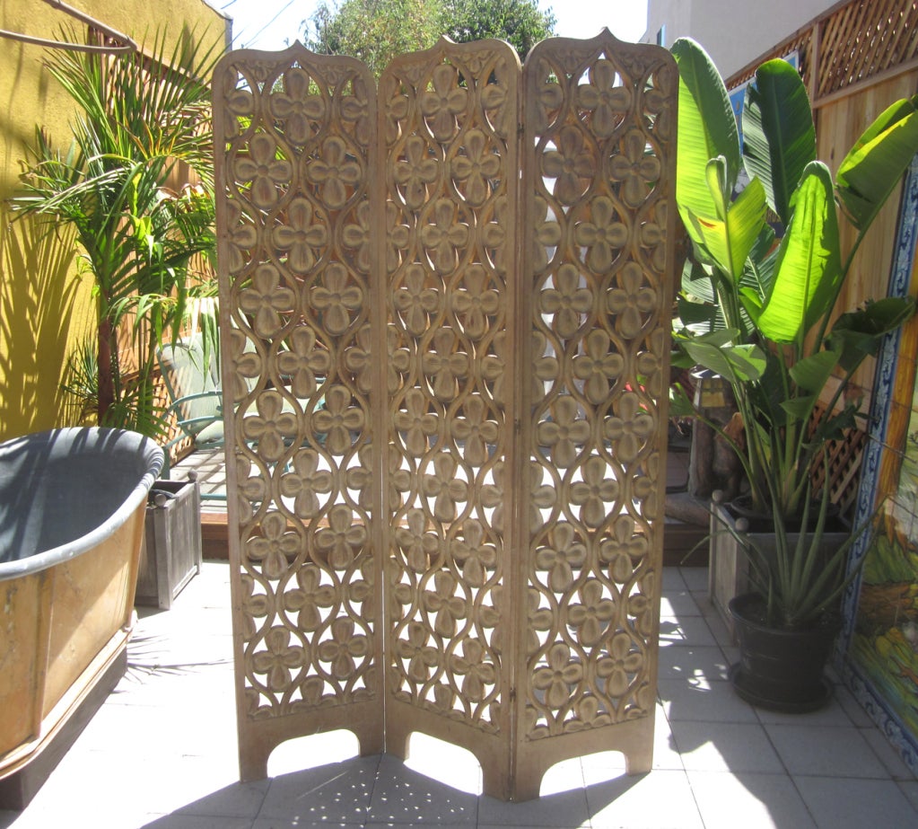 Mid-20th Century Asian Influenced Carved Mahogany Screen For Sale