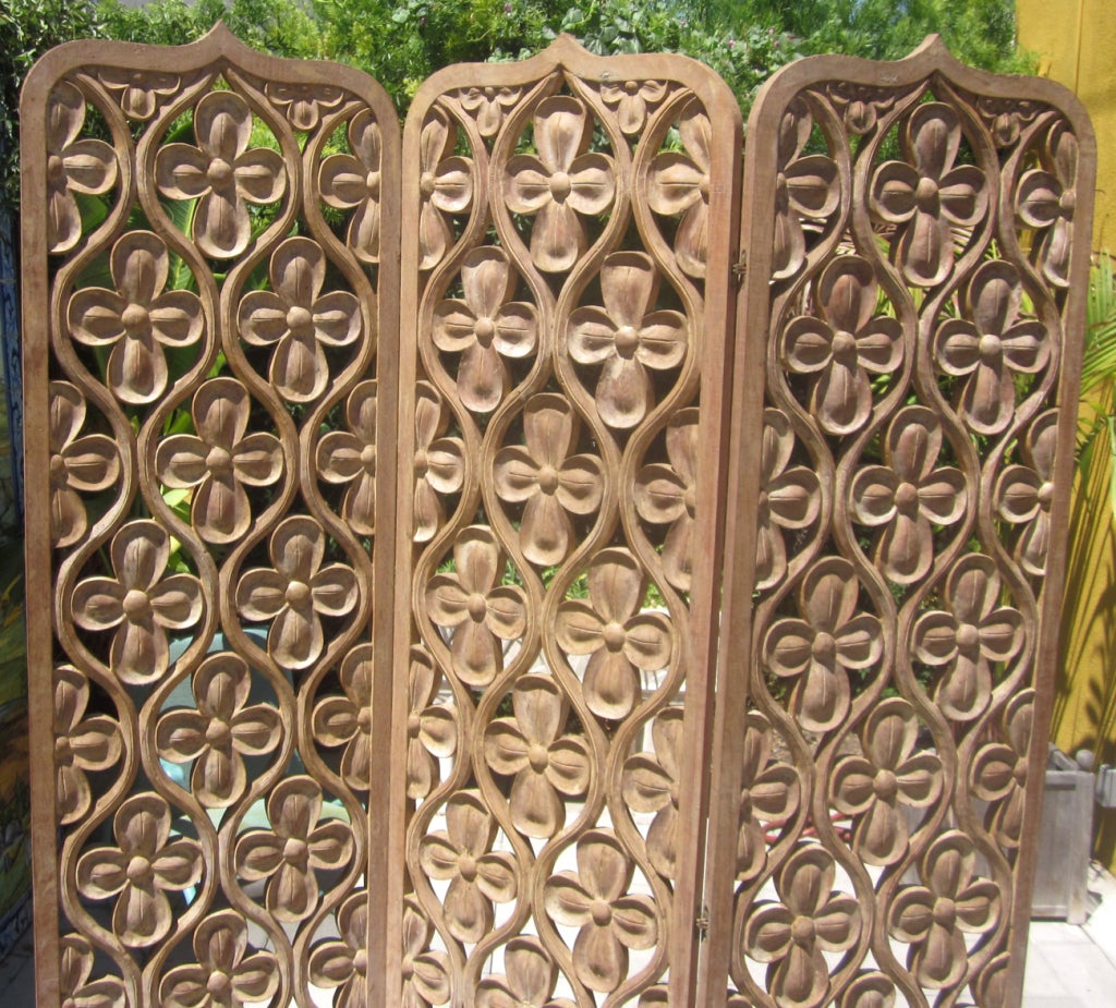 Asian Influenced Carved Mahogany Screen For Sale 2