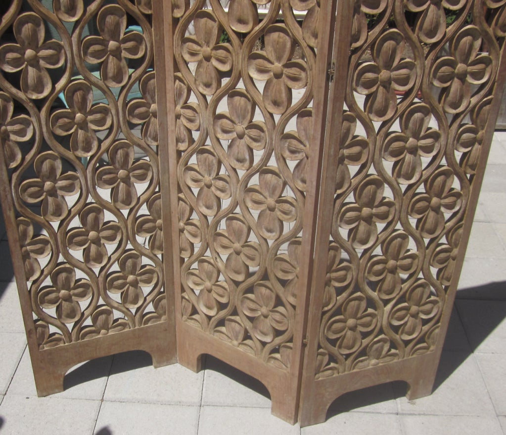 Asian Influenced Carved Mahogany Screen For Sale 3