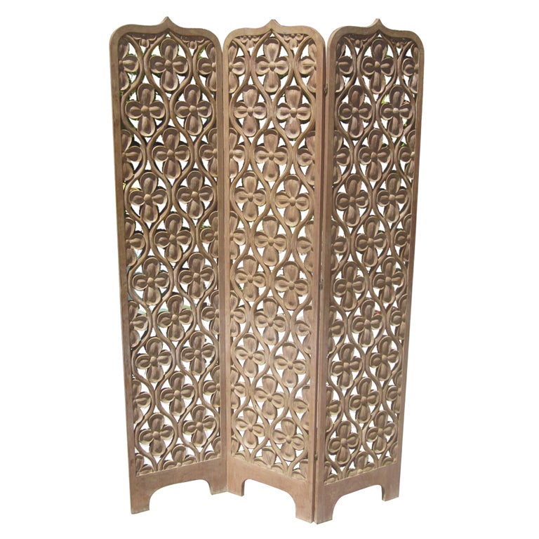 Asian Influenced Carved Mahogany Screen For Sale