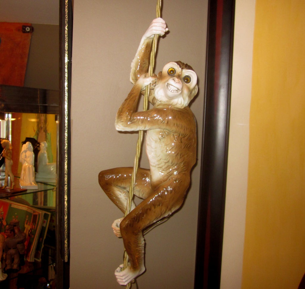Capodimonte Porcelain Hanging Monkey Lamp