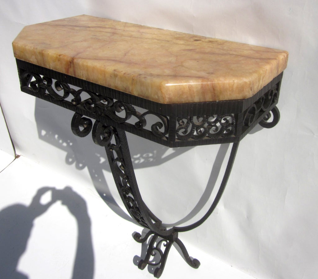 French Art Deco Iron and Marble Console Table