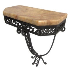 French Art Deco Iron and Marble Console Table