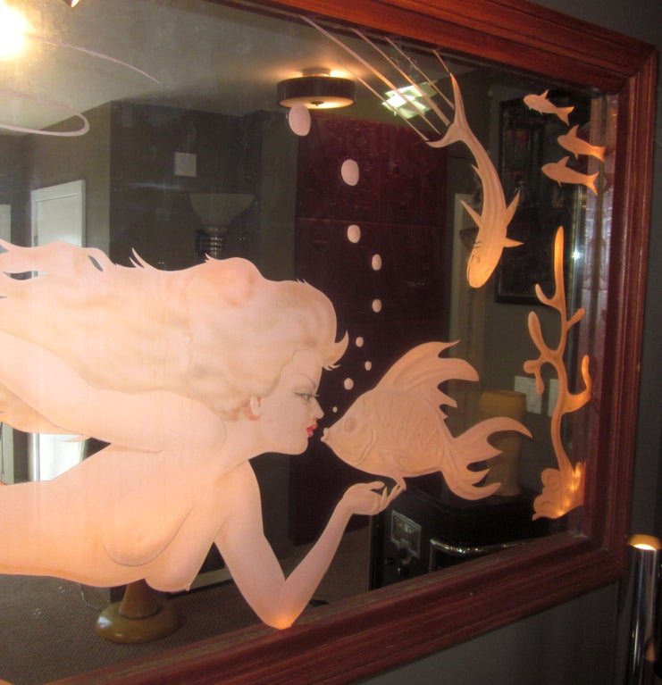 Mid-20th Century Miami Beach Backlit Mermaid Bar Mirror