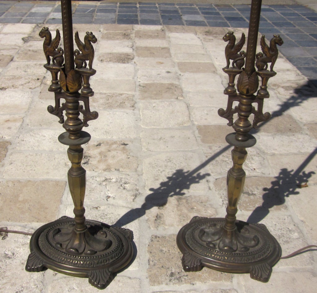 American Pair of Bronze Griffin Floor Lamps