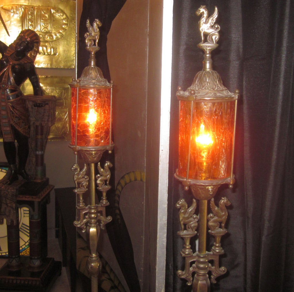 Pair of Bronze Griffin Floor Lamps 2