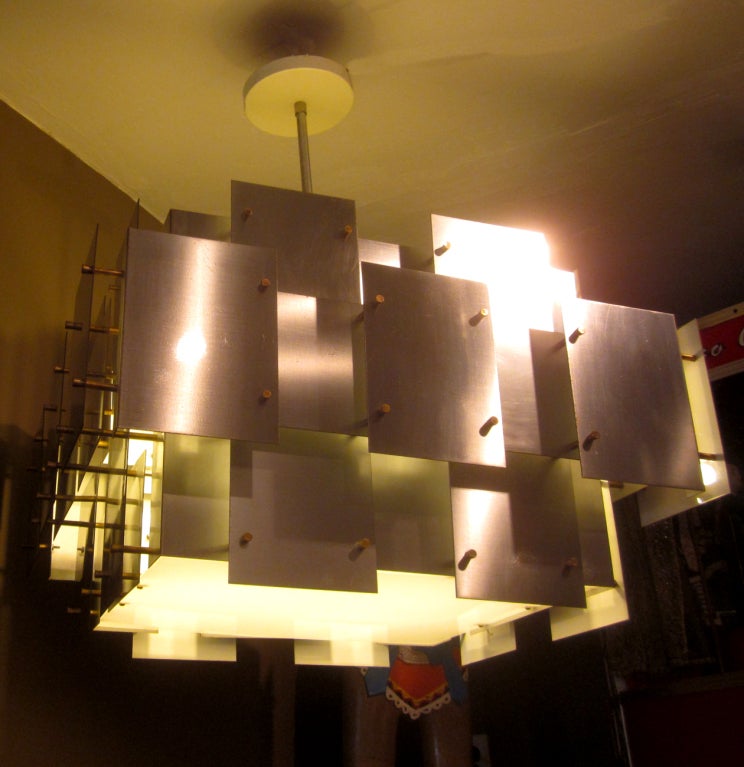 Steel Paneled Cubist Chandelier by Robert Sonneman In Good Condition In North Hollywood, CA