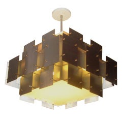 Steel Paneled Cubist Chandelier by Robert Sonneman