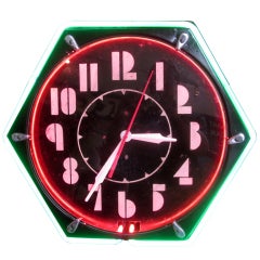 Vintage 1930's Hexagon Two Color Neon Wall Clock