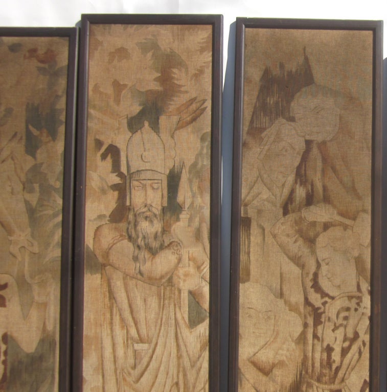 Mid-20th Century Art Deco Painted Tapestry Panels - Set of Four For Sale