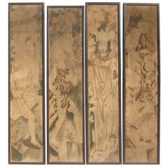 Art Deco Painted Tapestry Panels - Set of Four