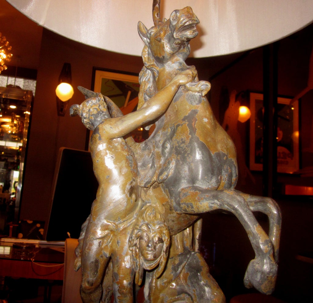 19th Century Perseus and Pegasus Lamp by Emile-Louis Picault For Sale