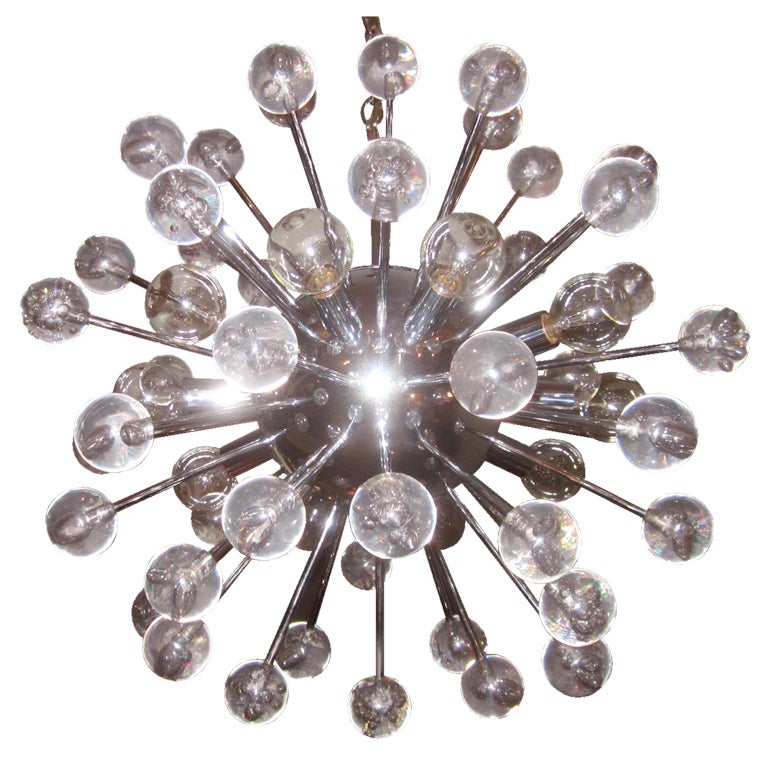 Chrome and Lucite Hanging Sputnik Starburst Lamp