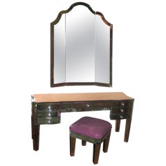 Retro Glamorous Two Toned Mirrored Vanity Powder Room Suite
