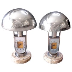 Vintage Pair of Art Deco Table Lamps / Clocks by Mofem