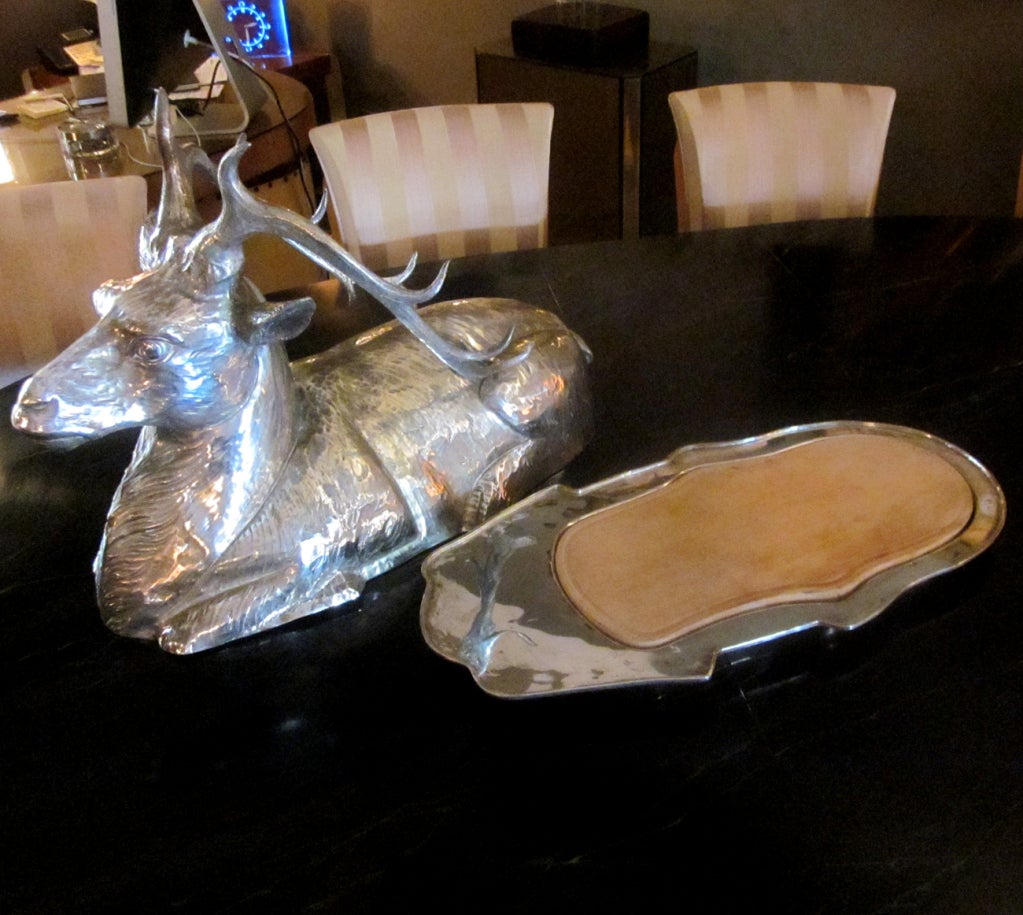 Italian Silvered Stag Covered Serving Platter by Franco Lafini