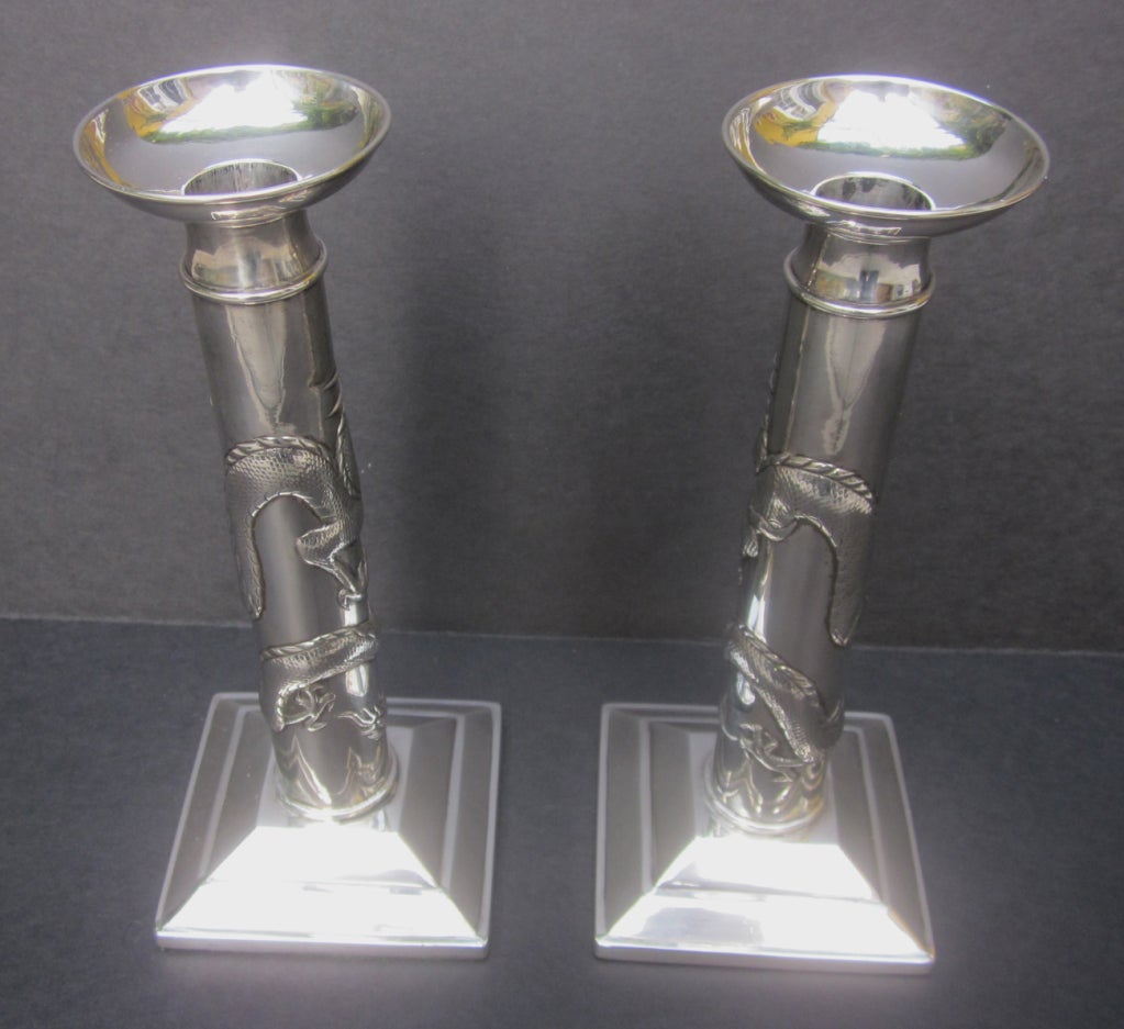 Sterling Silver Chinese Dragon Candlesticks 2