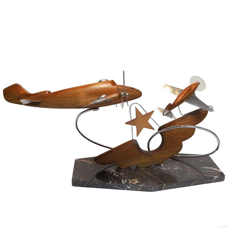 Carved French Art Deco Airplane Sculpture For Sale