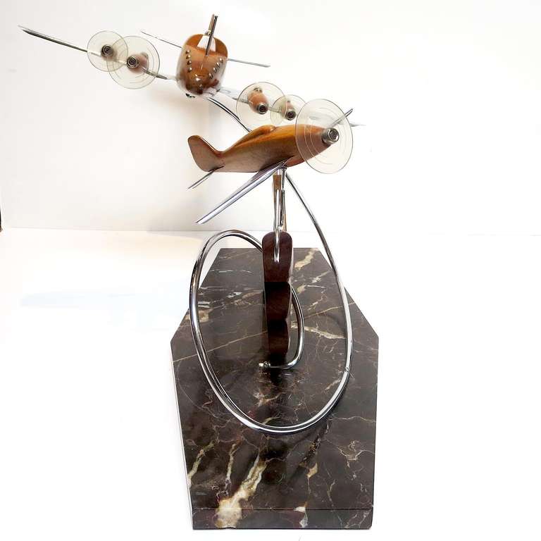 Chrome French Art Deco Airplane Sculpture For Sale