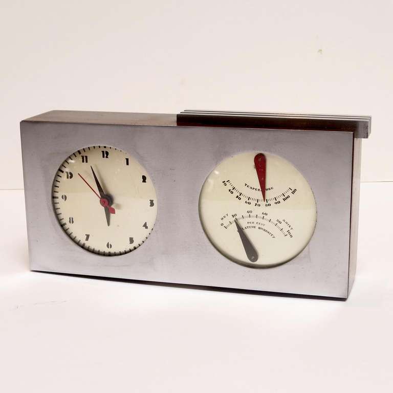 Steel Gilbert Rohde / Herman Miller Art Deco Table Clock and Barometer