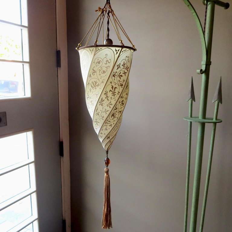 Painted Iron Floor Lamps with Fortuny Shades In Good Condition In North Hollywood, CA