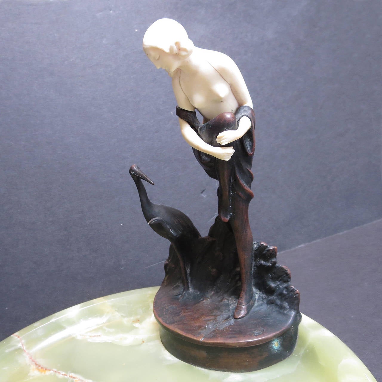 Carved Art Deco Ivory and Bronze Figural Tray by J. Ulrich, Austria For Sale