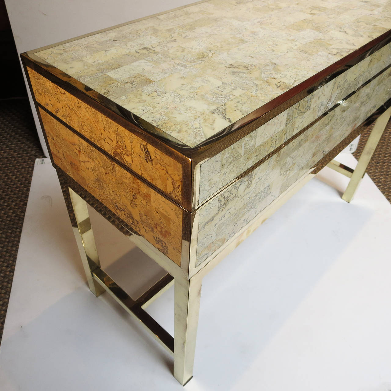 Polished Tessellated Stone and Brass Box Side Table by Maitland-Smith