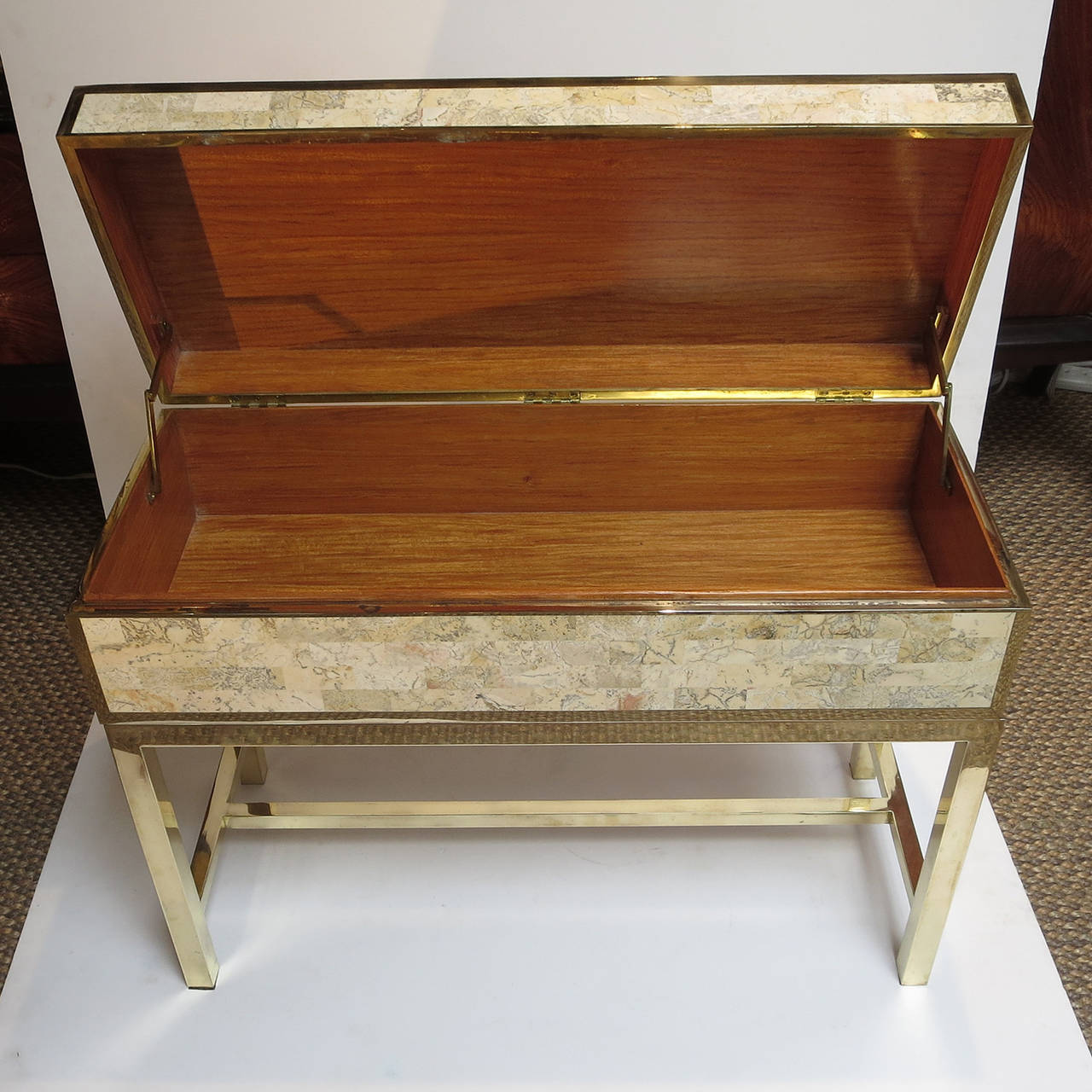 American Tessellated Stone and Brass Box Side Table by Maitland-Smith