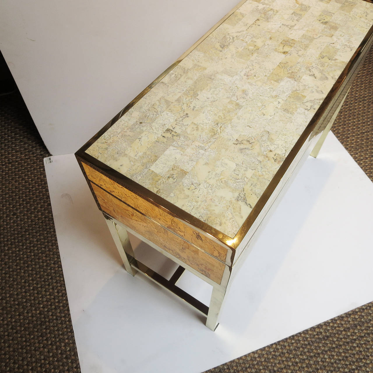 Tessellated Stone and Brass Box Side Table by Maitland-Smith In Good Condition In North Hollywood, CA